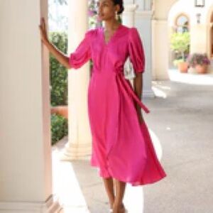 Abbey Glass Pink Satin Wrap Dress - Size XL